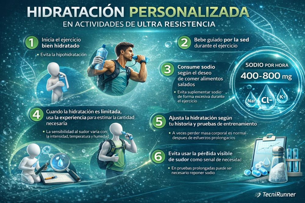 Infografía hidratación y suplementación con sodio en corredores