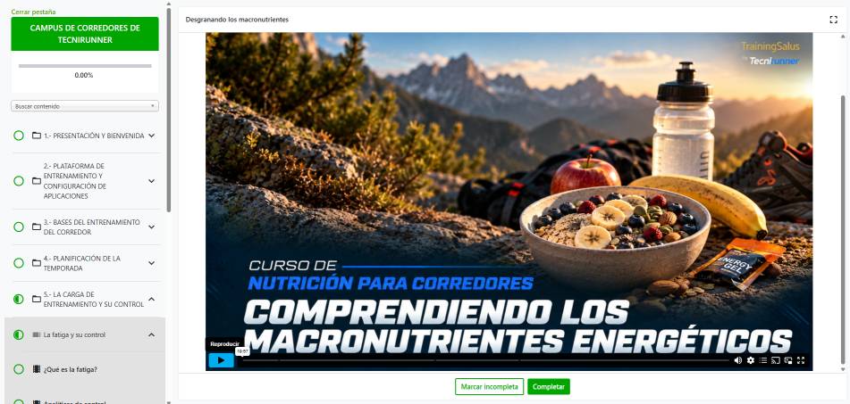 Campus de corredores de TECNIRUNNER, con los cursos en vídeo